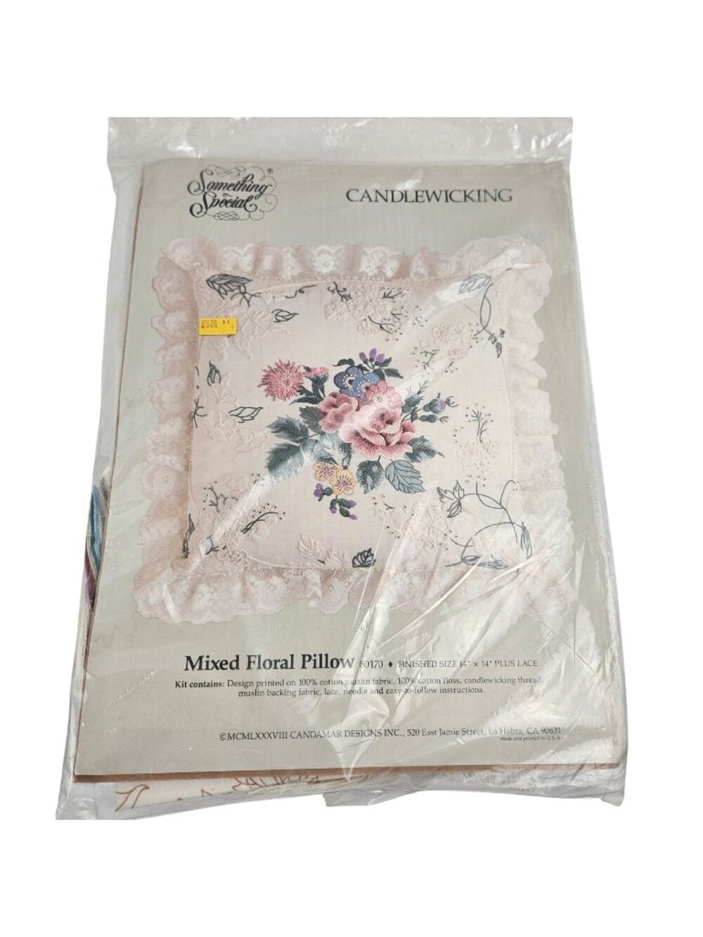 Candamar Something Special Candlewicking Mixed Floral Pillow Muslin Lace 80170
